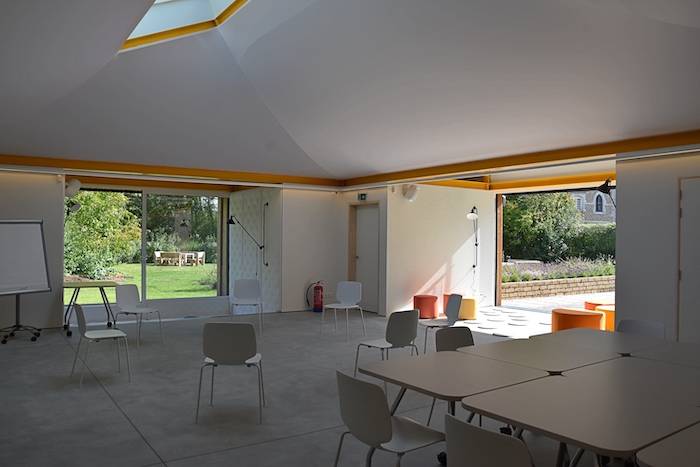 Opstelling: kring met extra tafels in de creative vergaderzaal Create in Creative Wonderland